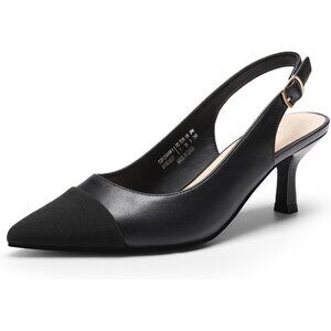 Dream Pairs Women All Black Faux Suede Pointed Toe Slingback Low Kitten Heels